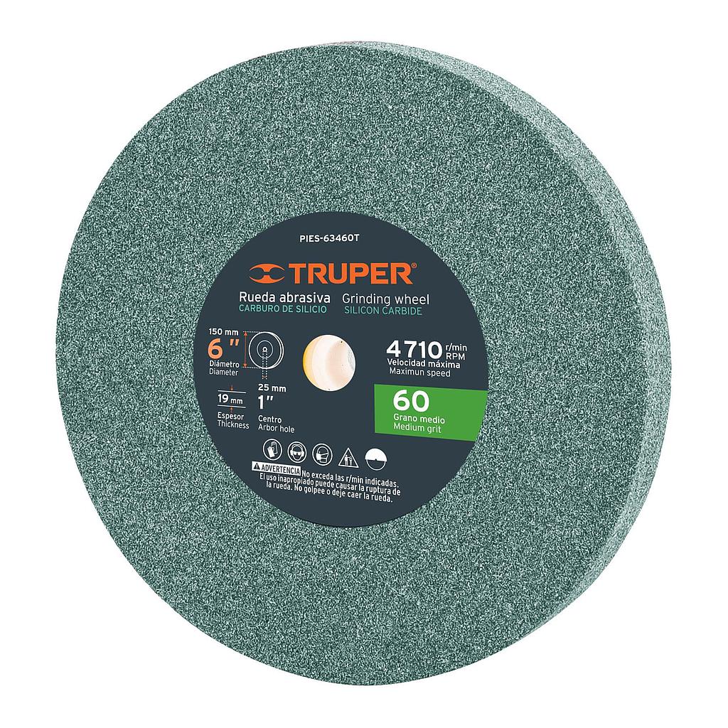 RUEDA ABRASIVA PIEDRA 6 X 3/4&quot; TRUPER GRANO 60 CARBURO DE SILICIO