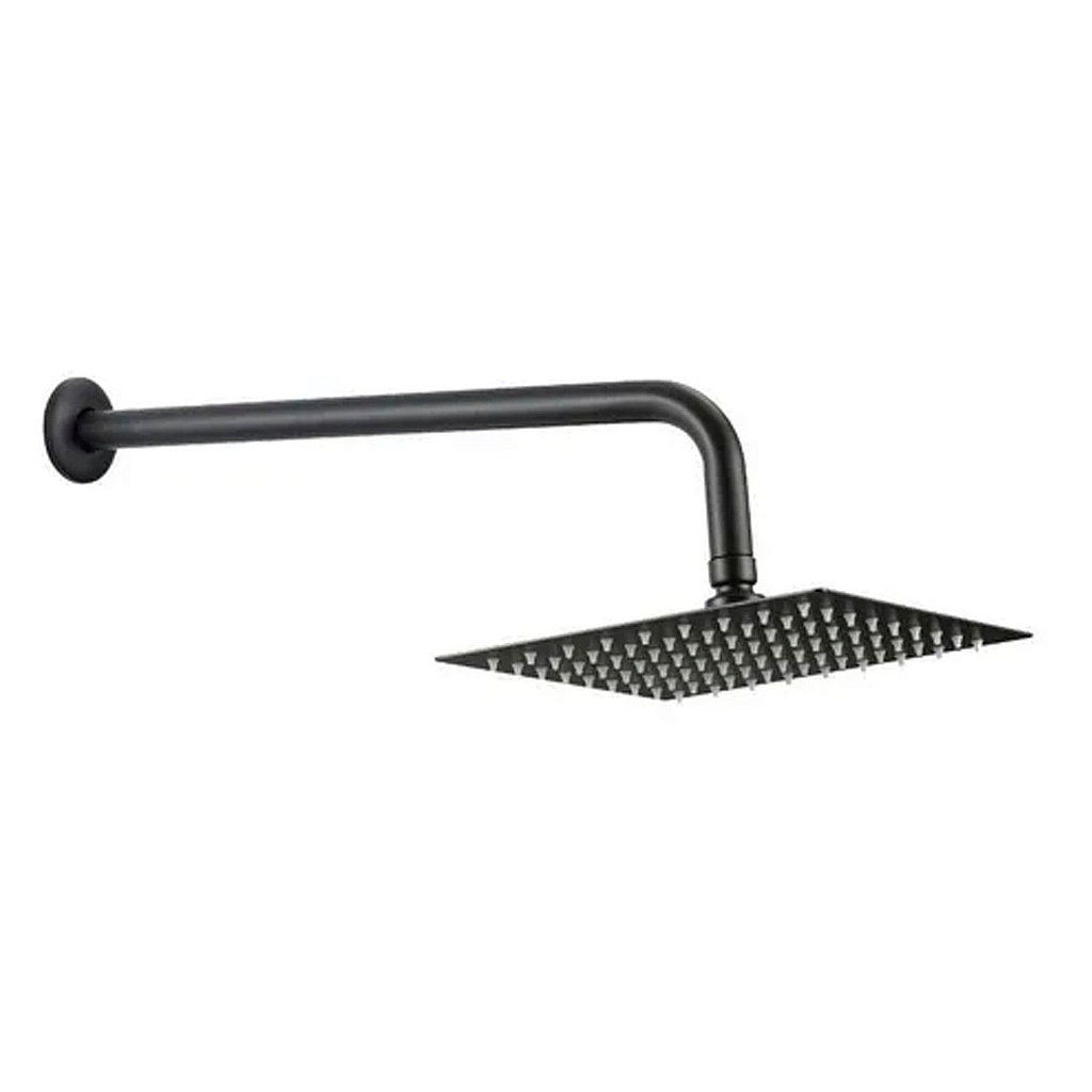 REGADERA CUADRADA 6'' CON BASTON ACERO NEGRA